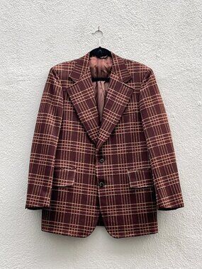 Vintage 70s Harris & Frank Brown Plaid Jacket Blazer Sports Coat 42R
